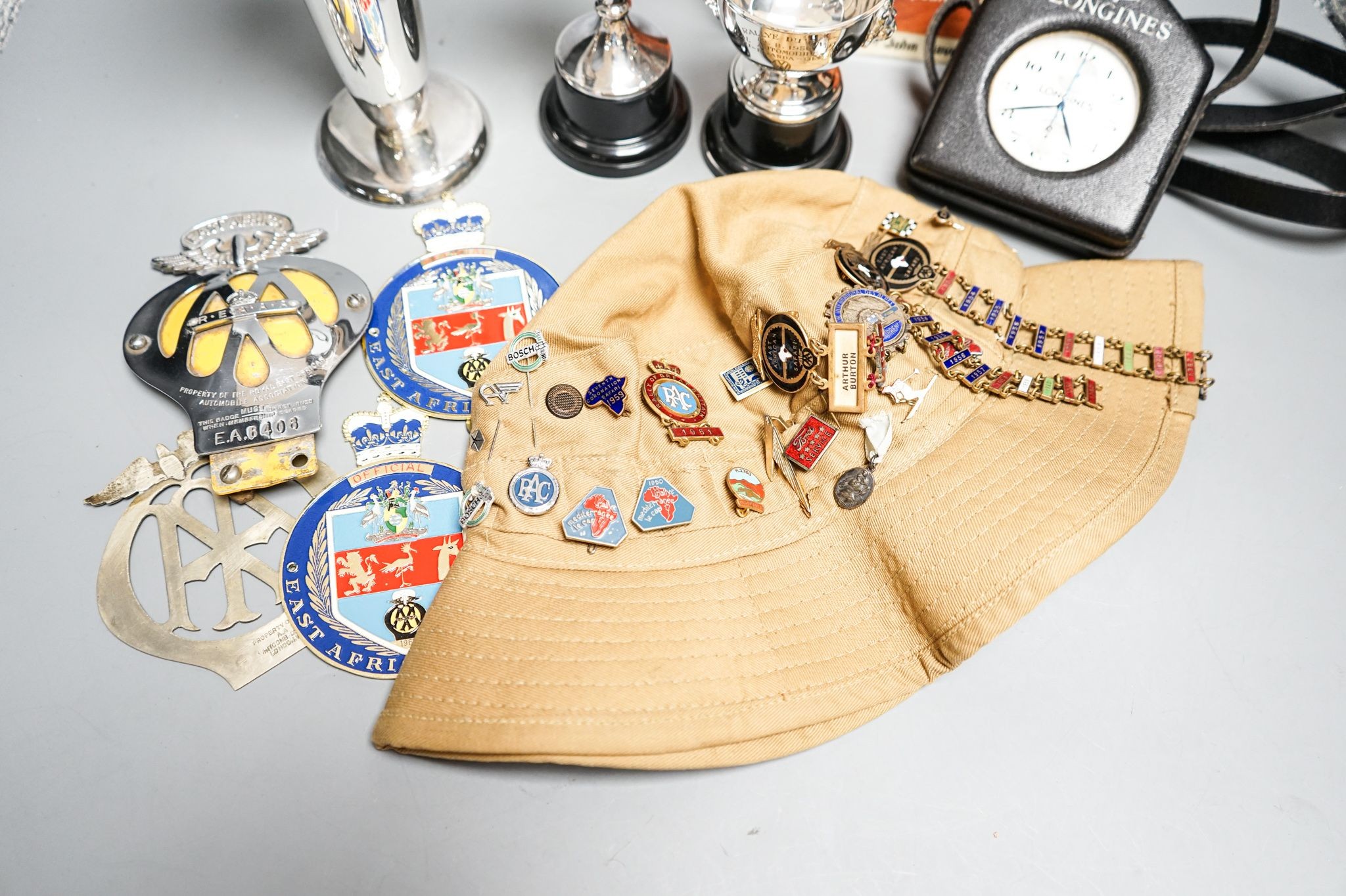 An East African Safari automobilia including Longines timer, 1950's and early 1960's